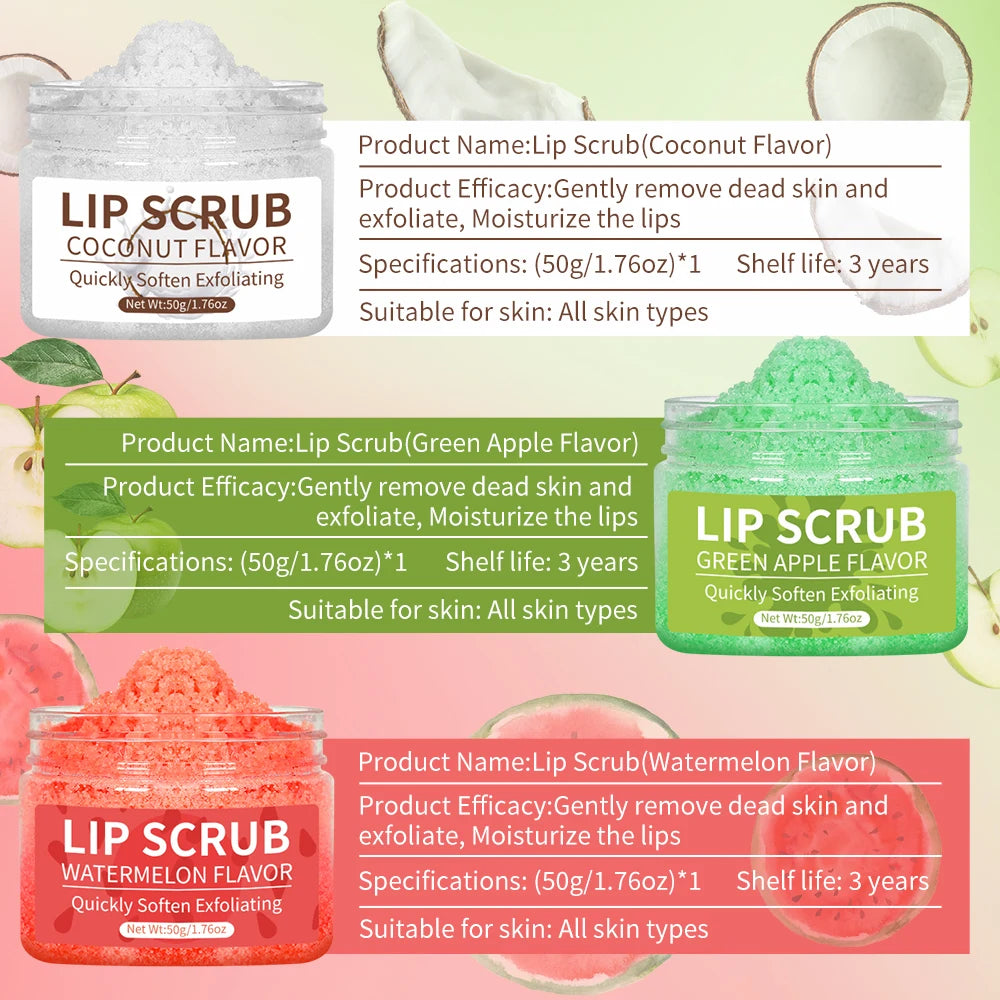 Coconut, green apple, watermelon lip scrub exfoliating deep cleansing moisturizing female gift Care Moisturizing