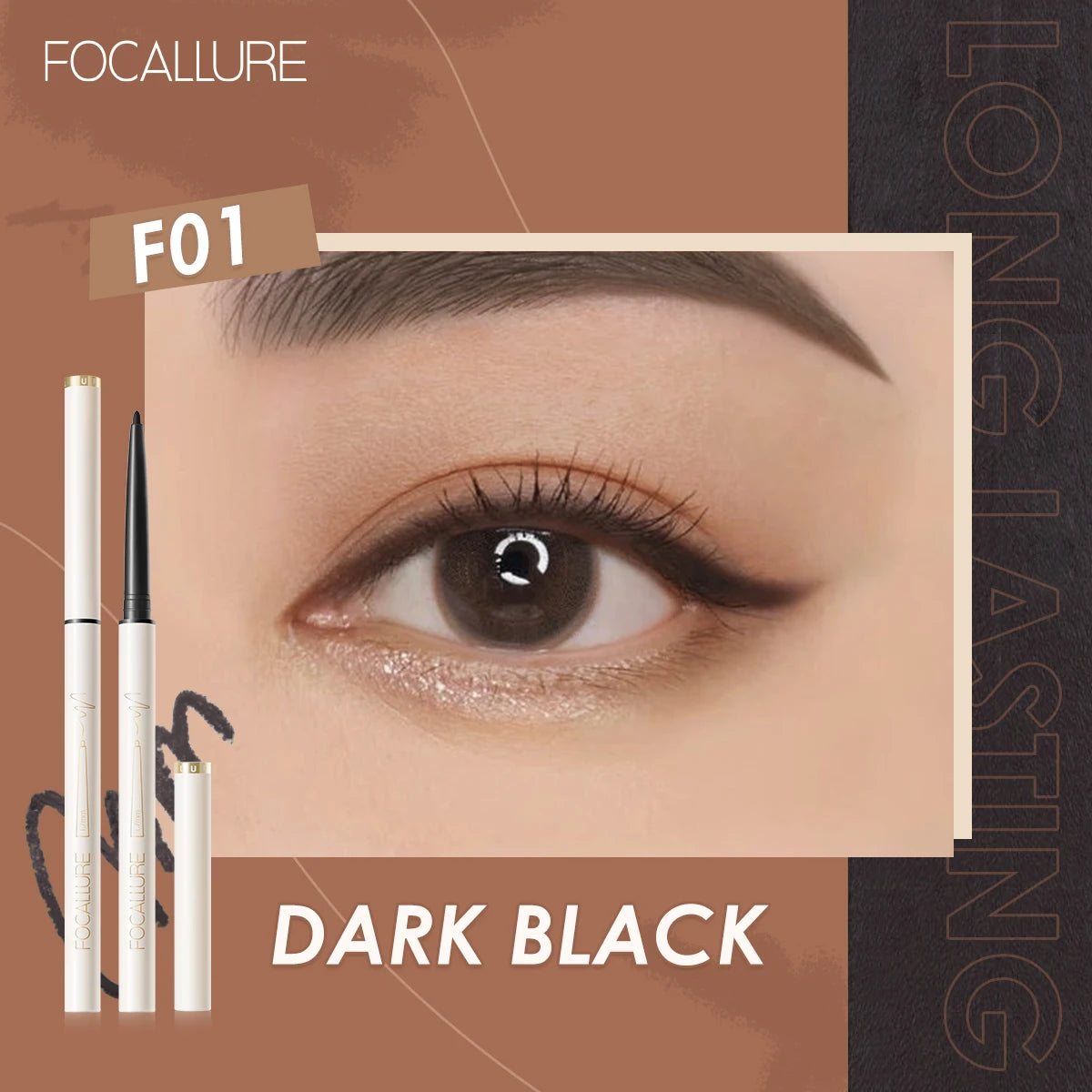 FOCALLURE Waterproof Eyeliner Gel Pencil Ultra-slim 1.7mm Soft Easy Wear High Pigment Long Lasting Eyes Makeup