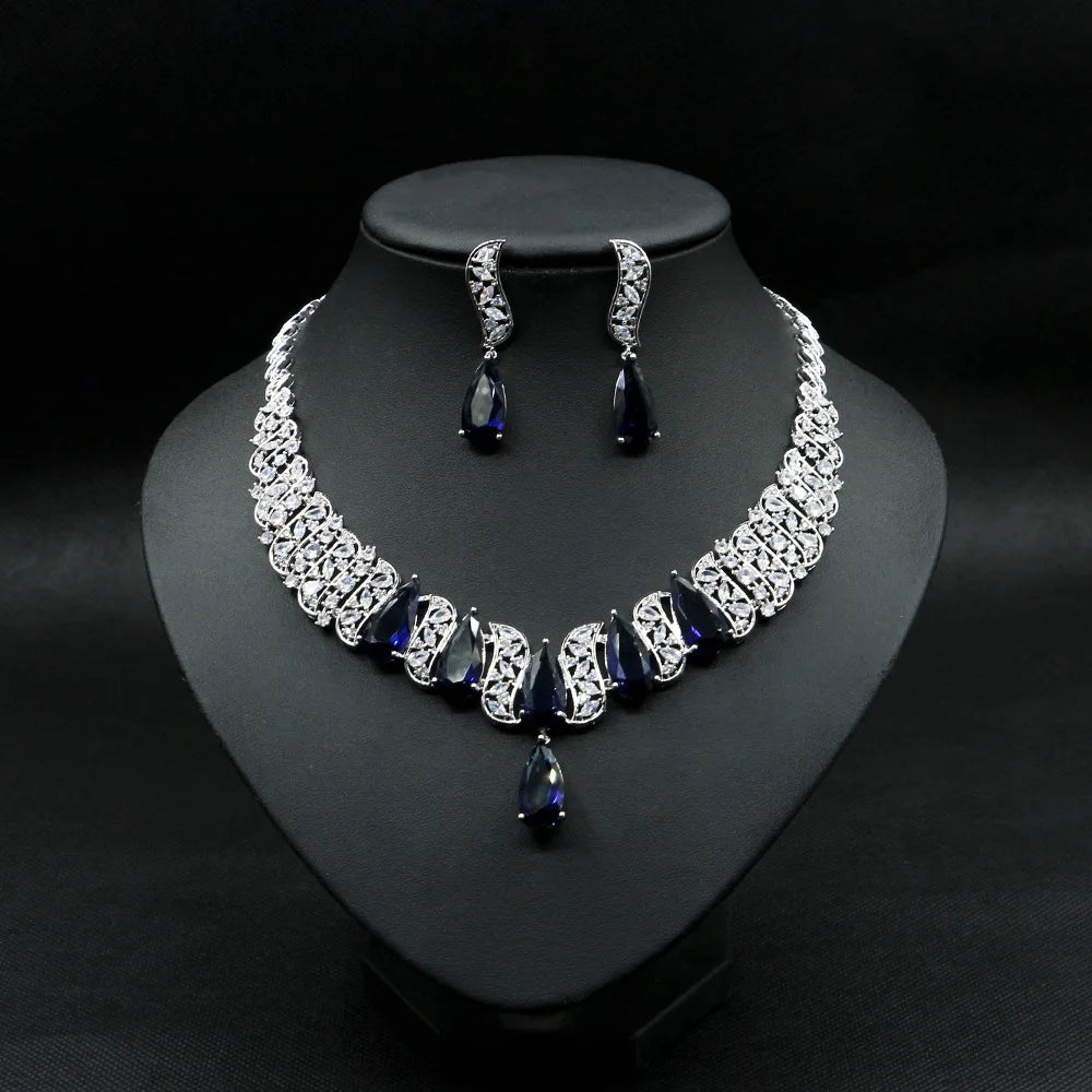 HIBRIDE Luxury 2pcs Bridal Zirconia Jewelry Sets for Women Nigeria Wedding Neckalce Earring Set Costum Jewelry 2020 N-1656