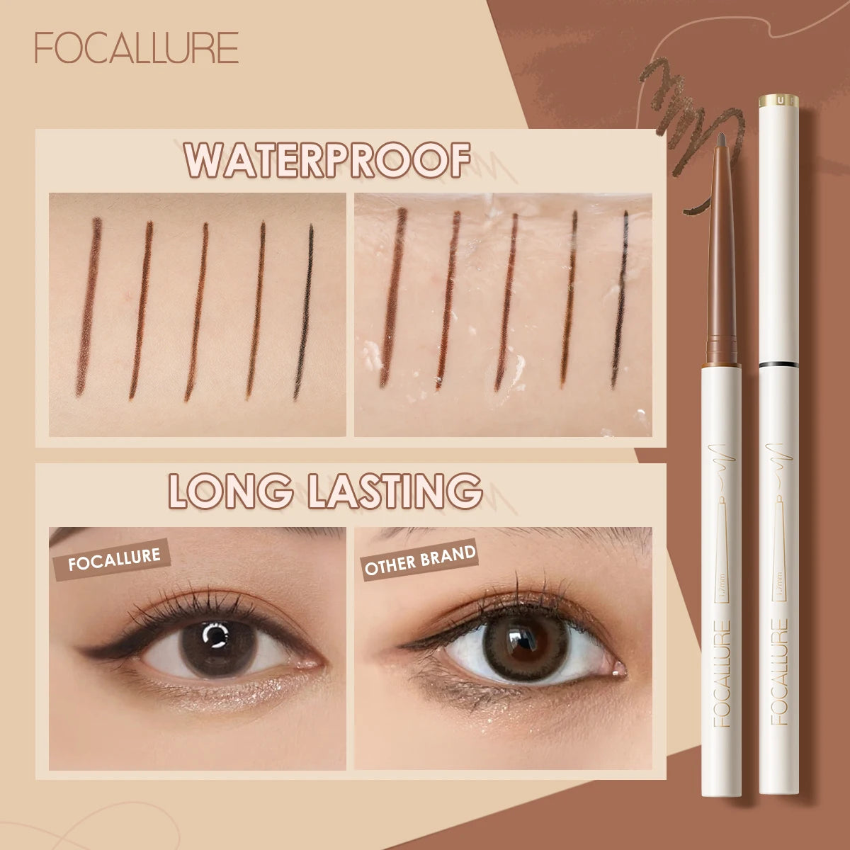 FOCALLURE Waterproof Eyeliner Gel Pencil Ultra-slim 1.7mm Soft Easy Wear High Pigment Long Lasting Eyes Makeup