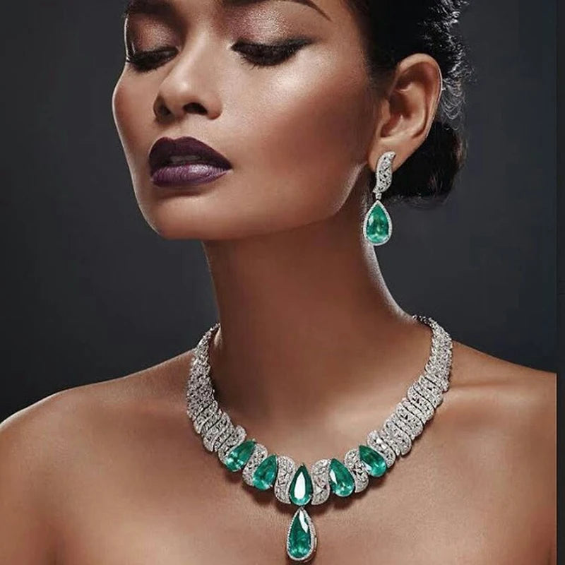 HIBRIDE Luxury 2pcs Bridal Zirconia Jewelry Sets for Women Nigeria Wedding Neckalce Earring Set Costum Jewelry 2020 N-1656