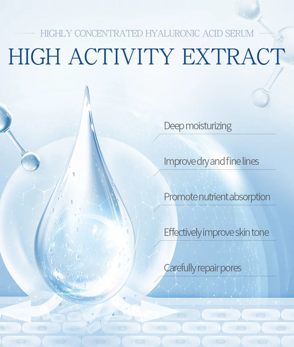 LAIKOU Hyaluronic Acid Serum Moisturizing Smoothing Face Essence Skin Care Shrink Pore Cream For Dry Facial Skin