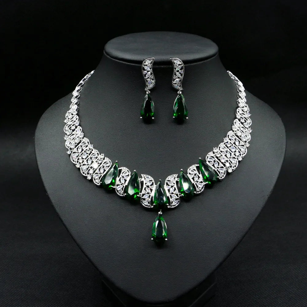 HIBRIDE Luxury 2pcs Bridal Zirconia Jewelry Sets for Women Nigeria Wedding Neckalce Earring Set Costum Jewelry 2020 N-1656