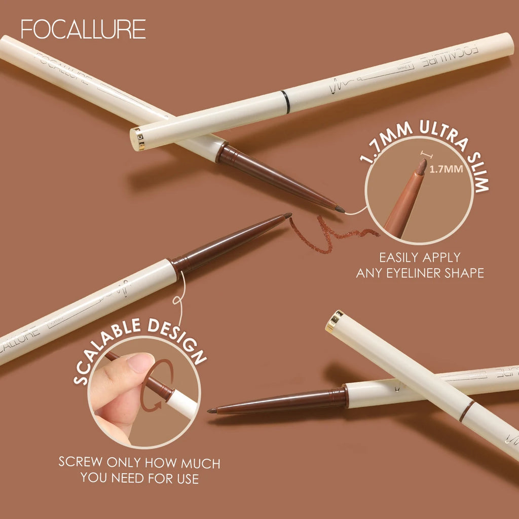 FOCALLURE Waterproof Eyeliner Gel Pencil Ultra-slim 1.7mm Soft Easy Wear High Pigment Long Lasting Eyes Makeup