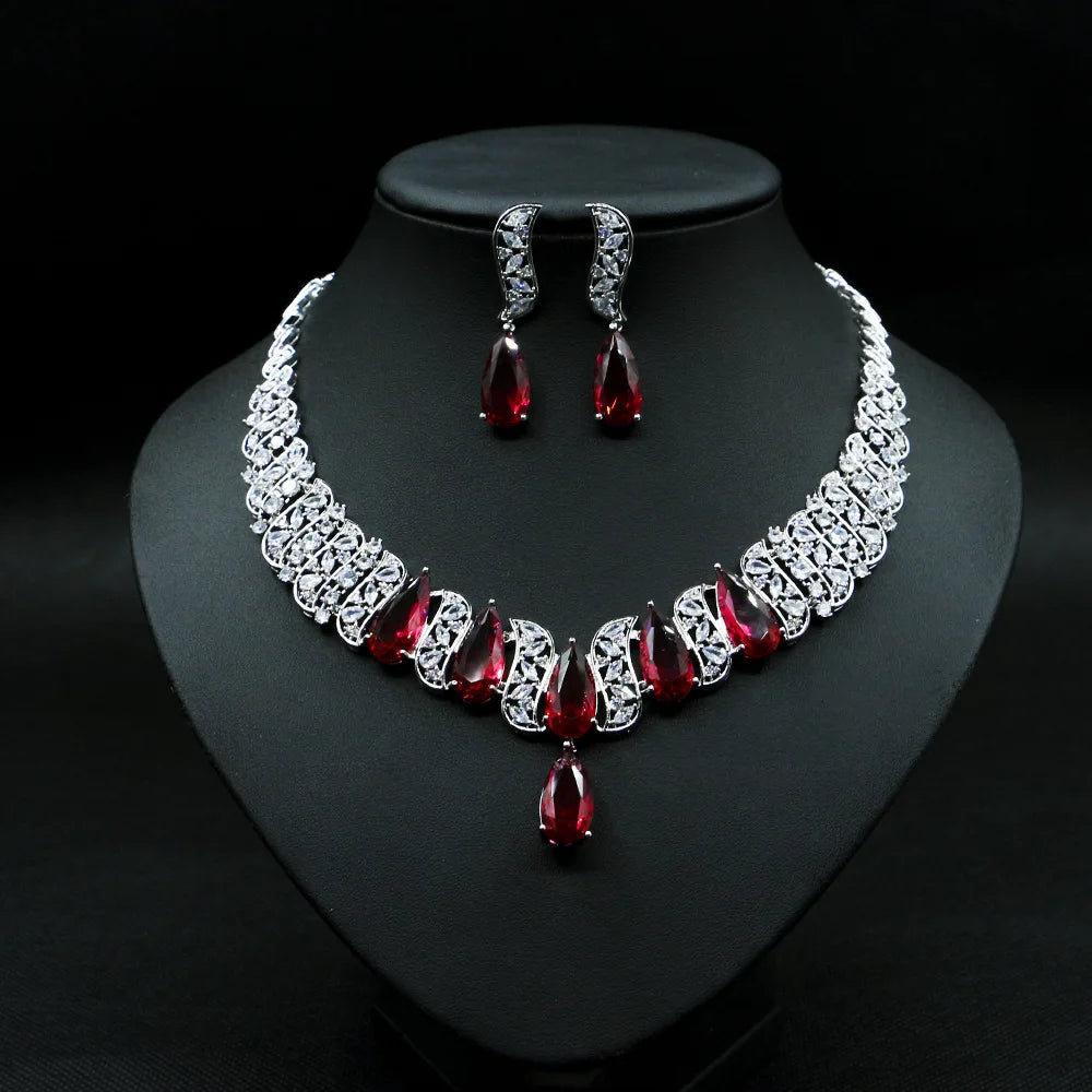 HIBRIDE Luxury 2pcs Bridal Zirconia Jewelry Sets for Women Nigeria Wedding Neckalce Earring Set Costum Jewelry 2020 N-1656