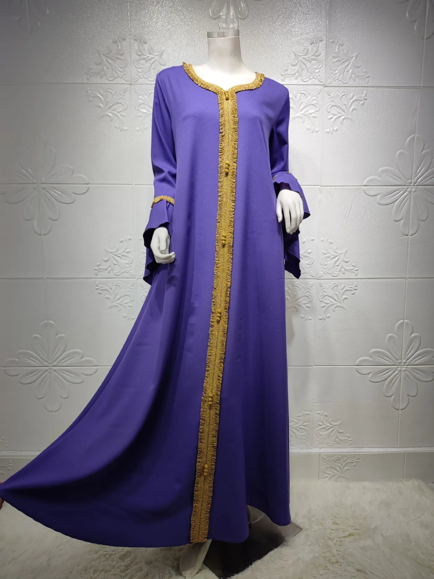 Autumn Modest Muslim Dress for Women Ruffles Sleeve Embroidered Abaya Duabi Arabic Vestidos Moroccon Kaftan Islamic Gown Robe