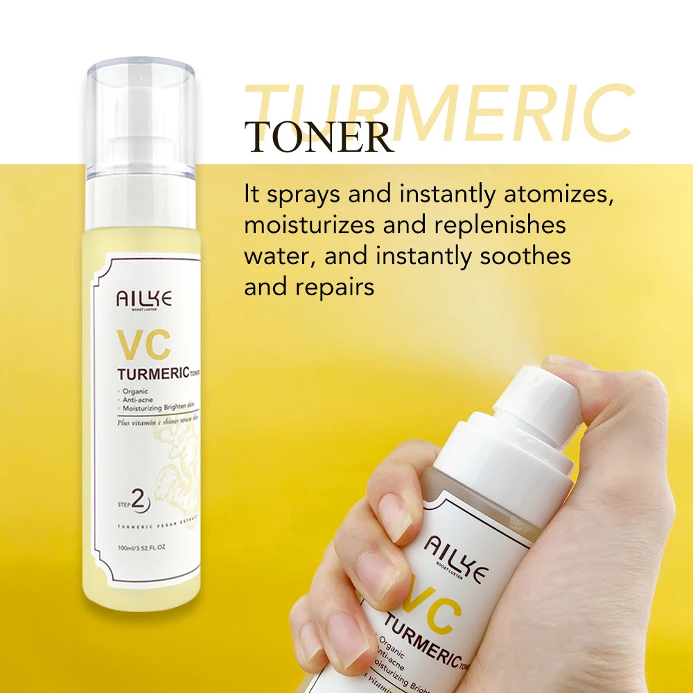 AILKE Organic Turmeric Whitening Skin Care Set, with Vitamin C, Clean Skin, Reduce Acne, Hydrating and Firming for Women