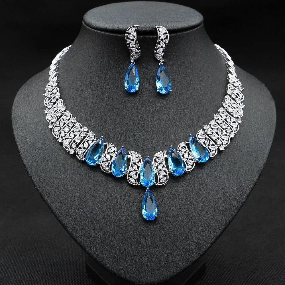 HIBRIDE Luxury 2pcs Bridal Zirconia Jewelry Sets for Women Nigeria Wedding Neckalce Earring Set Costum Jewelry 2020 N-1656