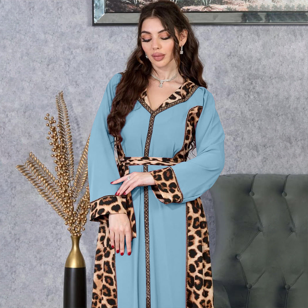 Muslim Abaya Dress Women Dubai Dresses Jalabiya Leopard Print Vestidos Modest Robe Morocco Arab Abayas Kaftan Islam Ramadan