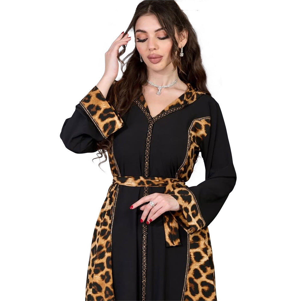 Muslim Abaya Dress Women Dubai Dresses Jalabiya Leopard Print Vestidos Modest Robe Morocco Arab Abayas Kaftan Islam Ramadan