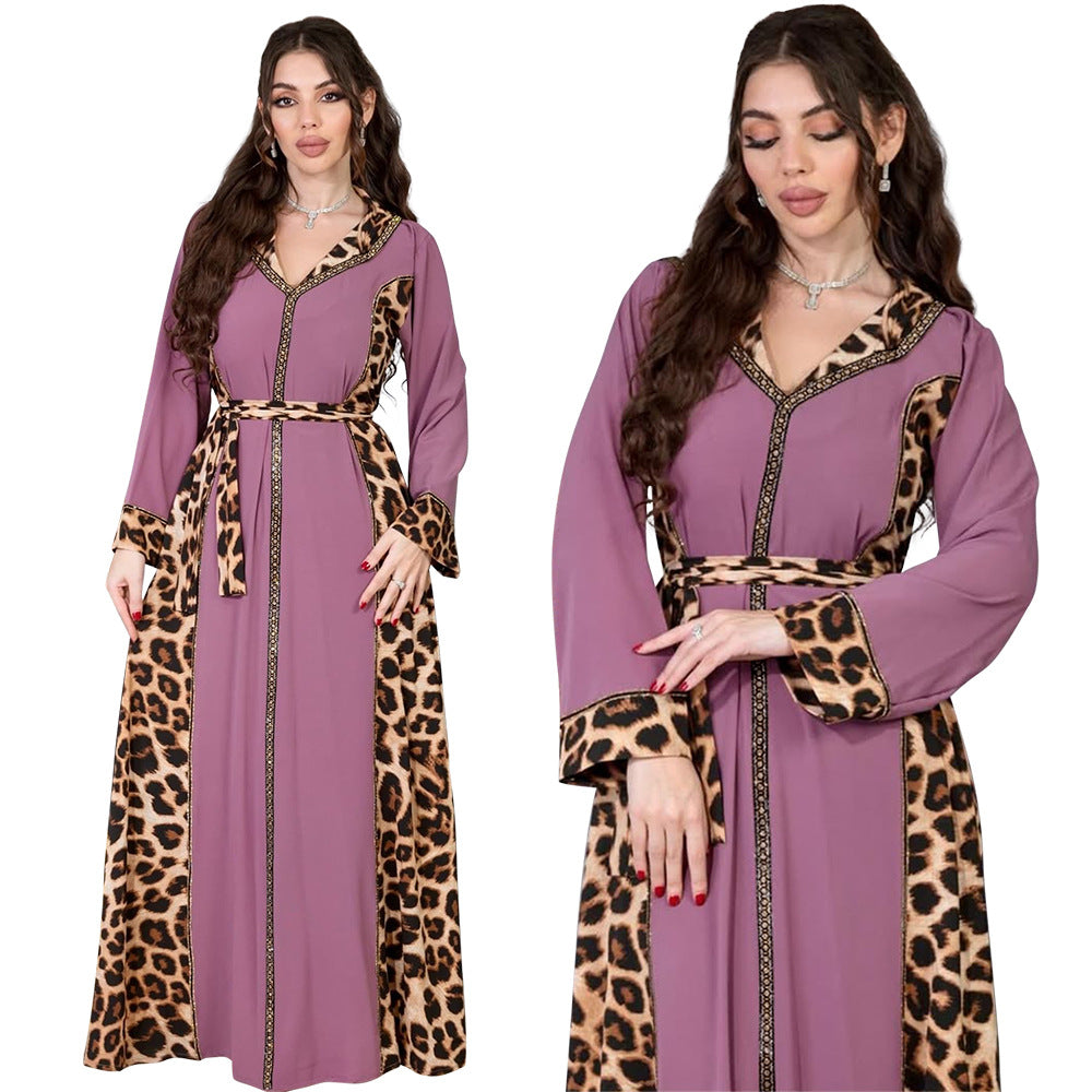Muslim Abaya Dress Women Dubai Dresses Jalabiya Leopard Print Vestidos Modest Robe Morocco Arab Abayas Kaftan Islam Ramadan