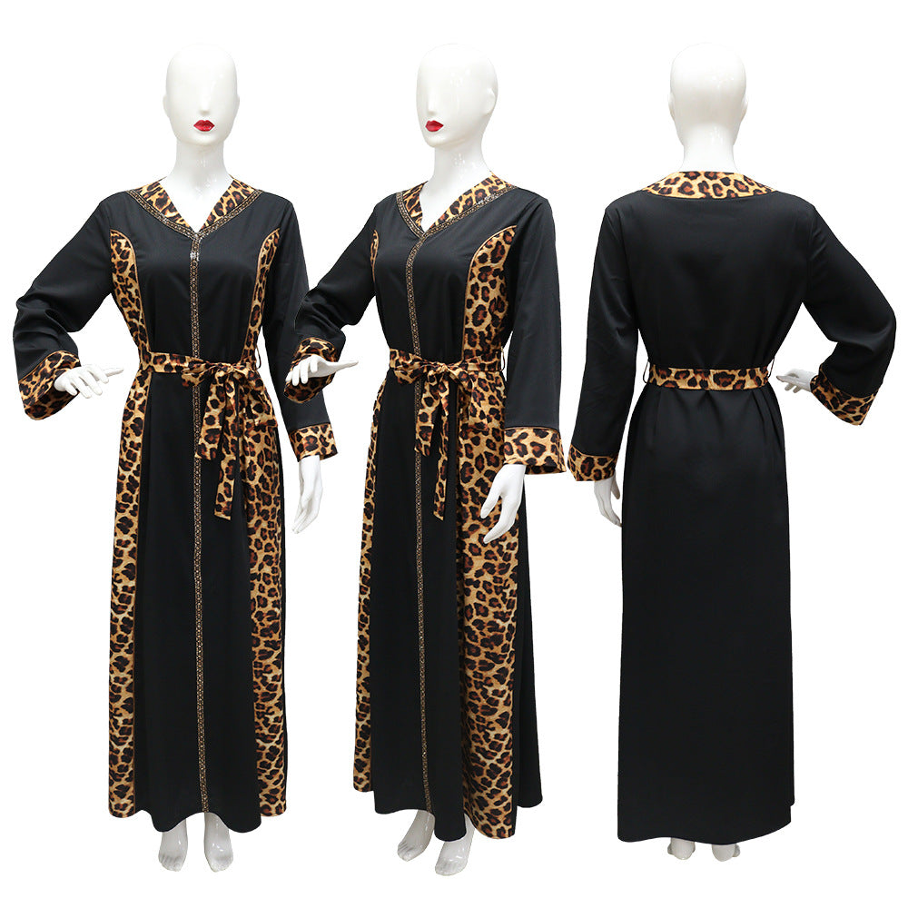 Muslim Abaya Dress Women Dubai Dresses Jalabiya Leopard Print Vestidos Modest Robe Morocco Arab Abayas Kaftan Islam Ramadan