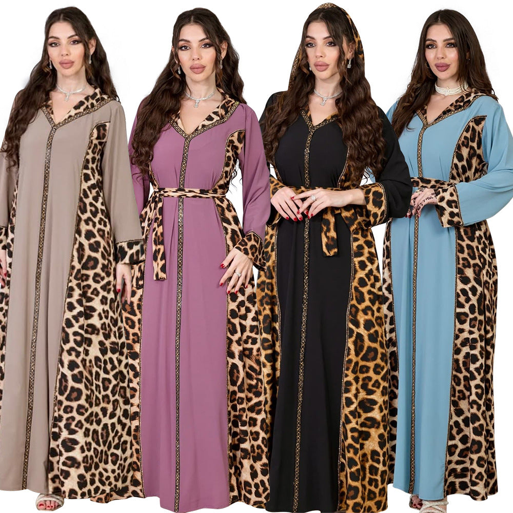 Muslim Abaya Dress Women Dubai Dresses Jalabiya Leopard Print Vestidos Modest Robe Morocco Arab Abayas Kaftan Islam Ramadan