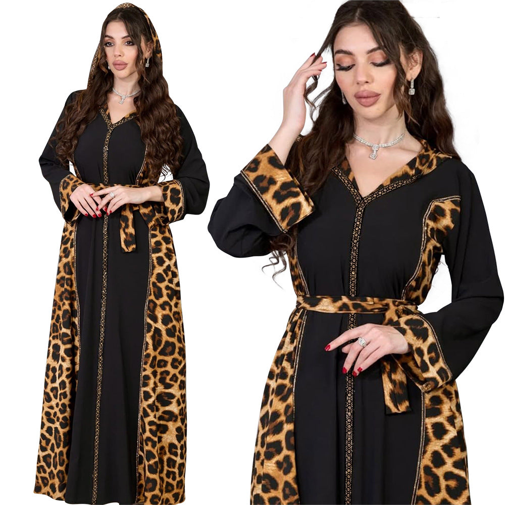 Muslim Abaya Dress Women Dubai Dresses Jalabiya Leopard Print Vestidos Modest Robe Morocco Arab Abayas Kaftan Islam Ramadan