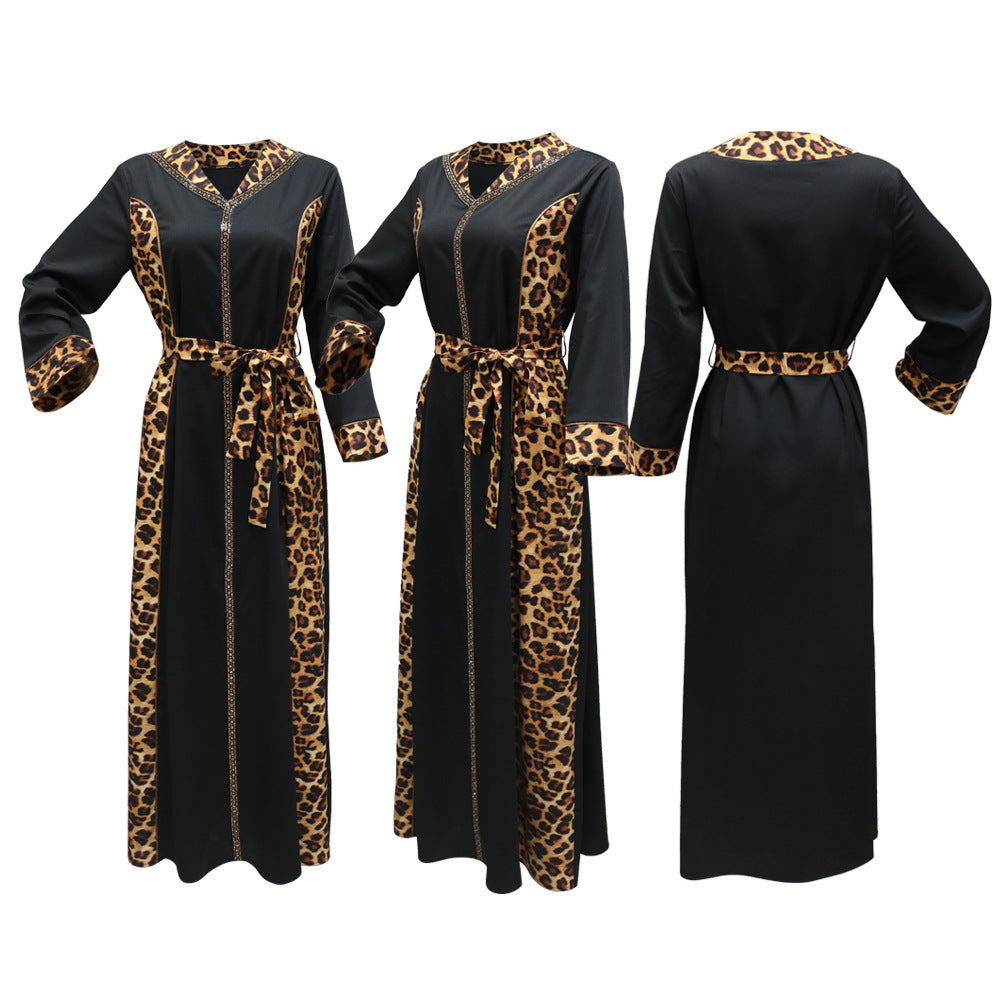 Muslim Abaya Dress Women Dubai Dresses Jalabiya Leopard Print Vestidos Modest Robe Morocco Arab Abayas Kaftan Islam Ramadan