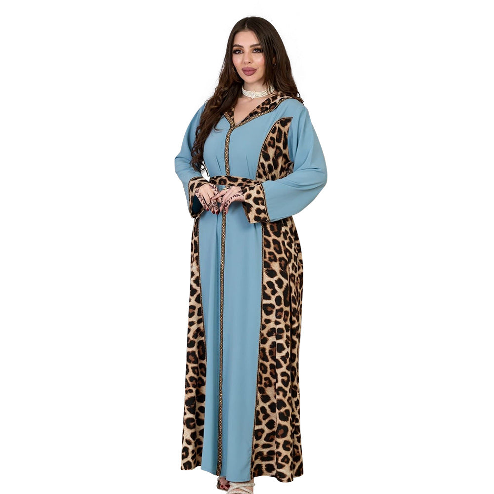 Muslim Abaya Dress Women Dubai Dresses Jalabiya Leopard Print Vestidos Modest Robe Morocco Arab Abayas Kaftan Islam Ramadan
