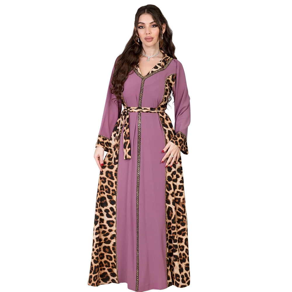 Muslim Abaya Dress Women Dubai Dresses Jalabiya Leopard Print Vestidos Modest Robe Morocco Arab Abayas Kaftan Islam Ramadan