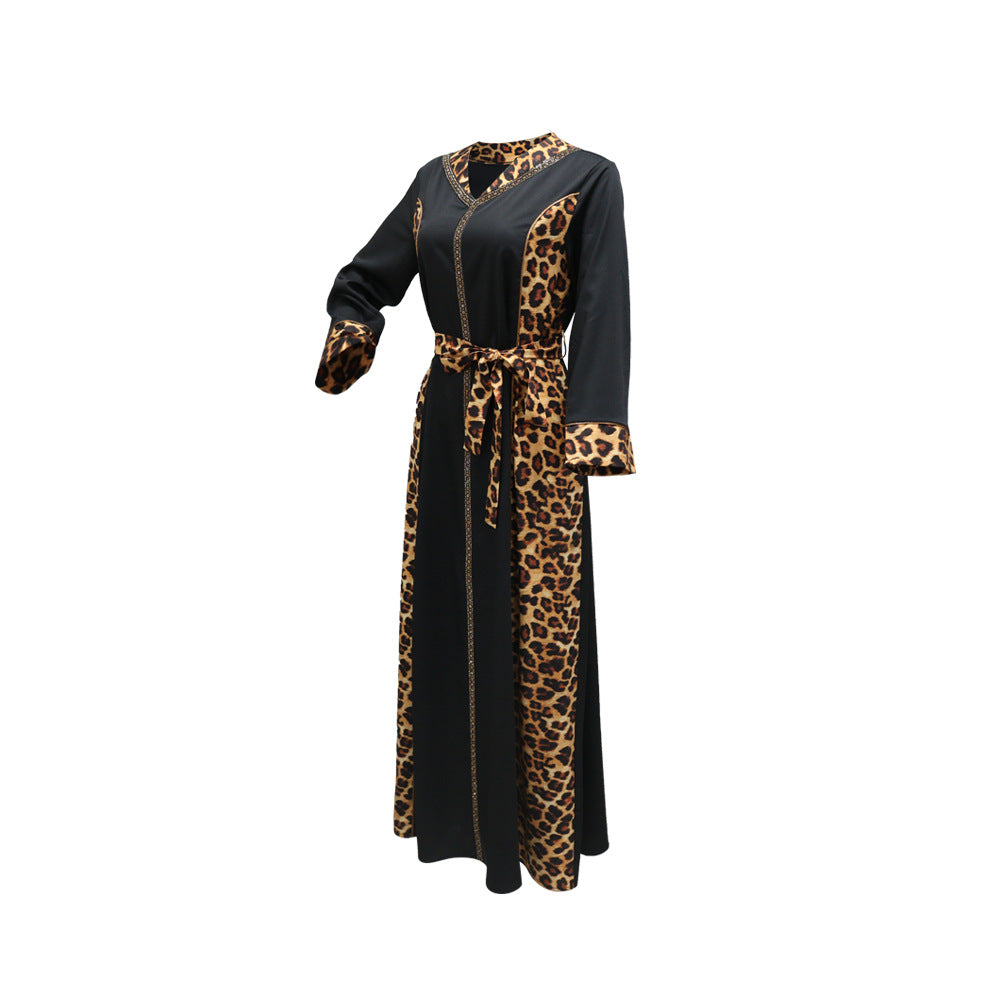 Muslim Abaya Dress Women Dubai Dresses Jalabiya Leopard Print Vestidos Modest Robe Morocco Arab Abayas Kaftan Islam Ramadan
