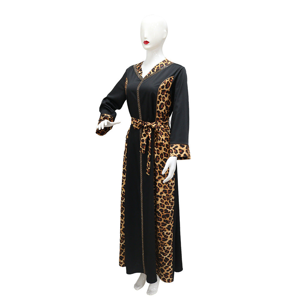 Muslim Abaya Dress Women Dubai Dresses Jalabiya Leopard Print Vestidos Modest Robe Morocco Arab Abayas Kaftan Islam Ramadan