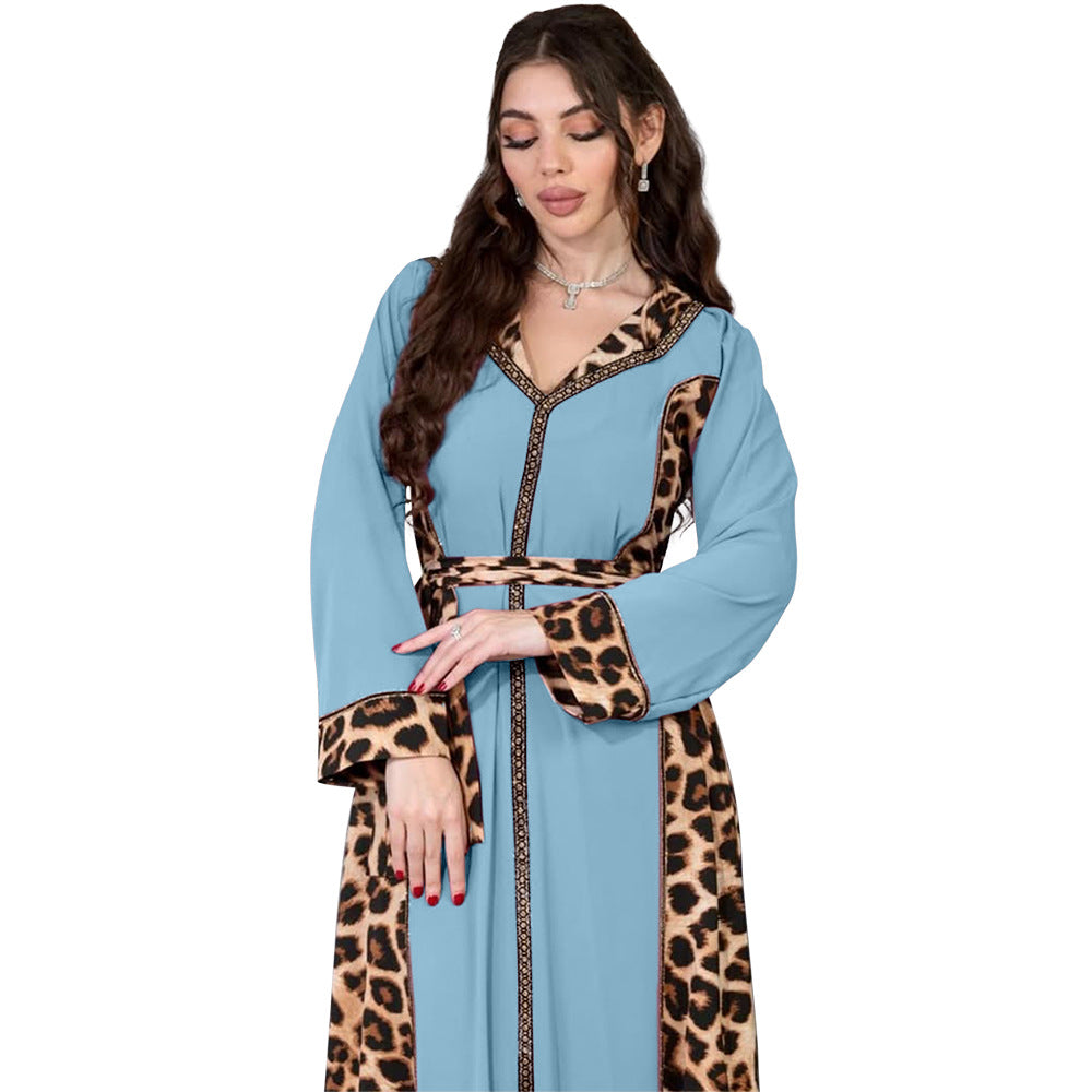 Muslim Abaya Dress Women Dubai Dresses Jalabiya Leopard Print Vestidos Modest Robe Morocco Arab Abayas Kaftan Islam Ramadan