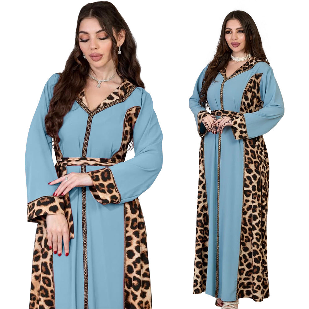 Muslim Abaya Dress Women Dubai Dresses Jalabiya Leopard Print Vestidos Modest Robe Morocco Arab Abayas Kaftan Islam Ramadan