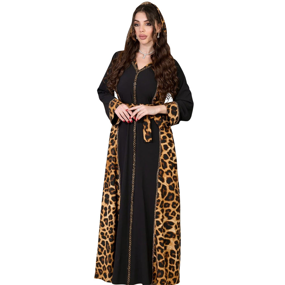 Muslim Abaya Dress Women Dubai Dresses Jalabiya Leopard Print Vestidos Modest Robe Morocco Arab Abayas Kaftan Islam Ramadan