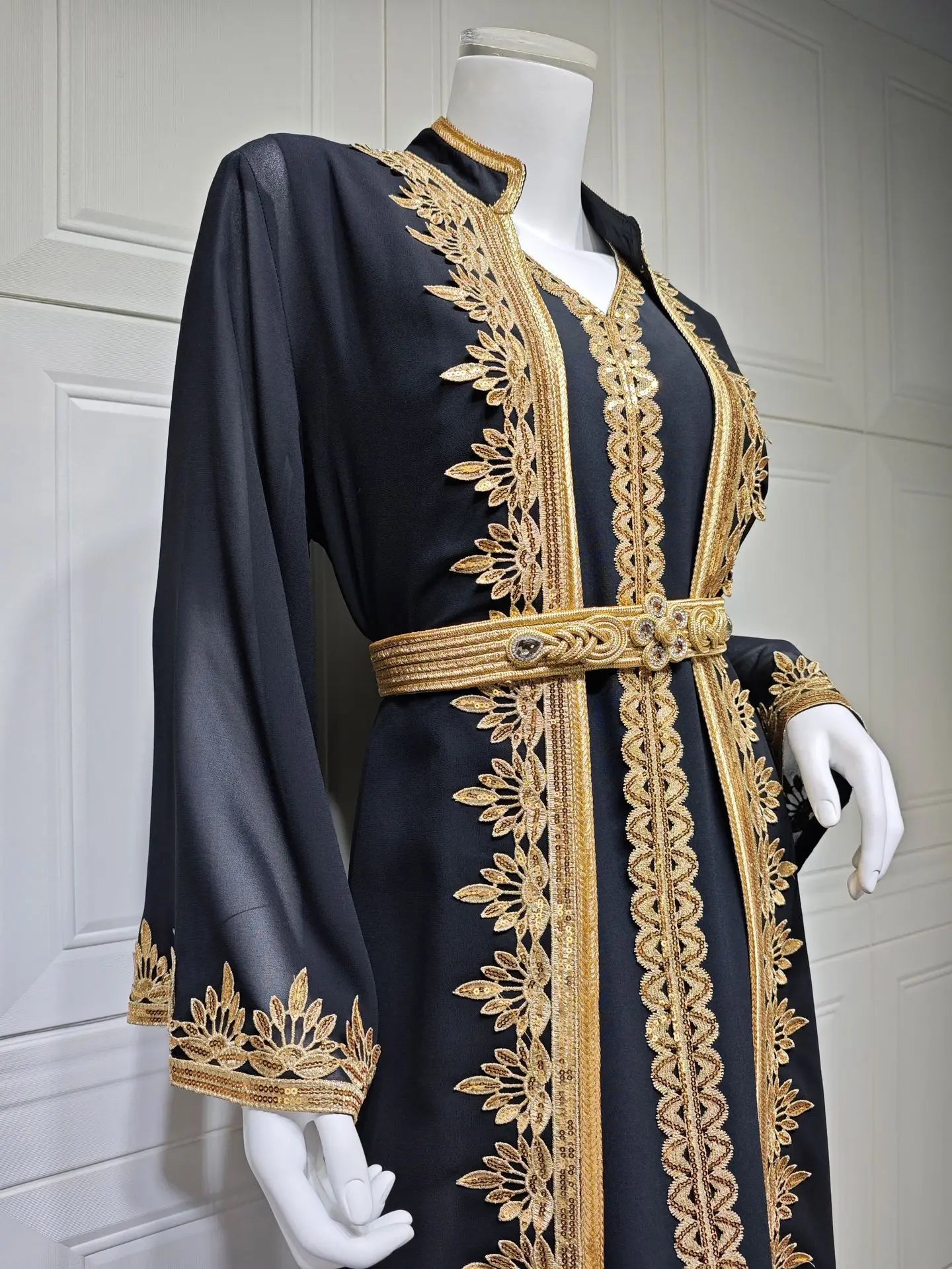 Dress Suit Women Eid Muslim Abaya Party Dresses 2 Piece Sets Embroidery Sashes Ramadan Dubai Kaftan Vestidos Jalabiya Long Robe