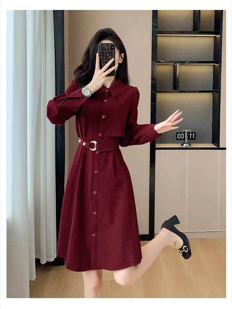 VigoAnne 2025 Woman Solid Long Sleeve Dress Spring Autumn Single Breasted Korean Casual Dresses Lady Evening Party Tight Dress