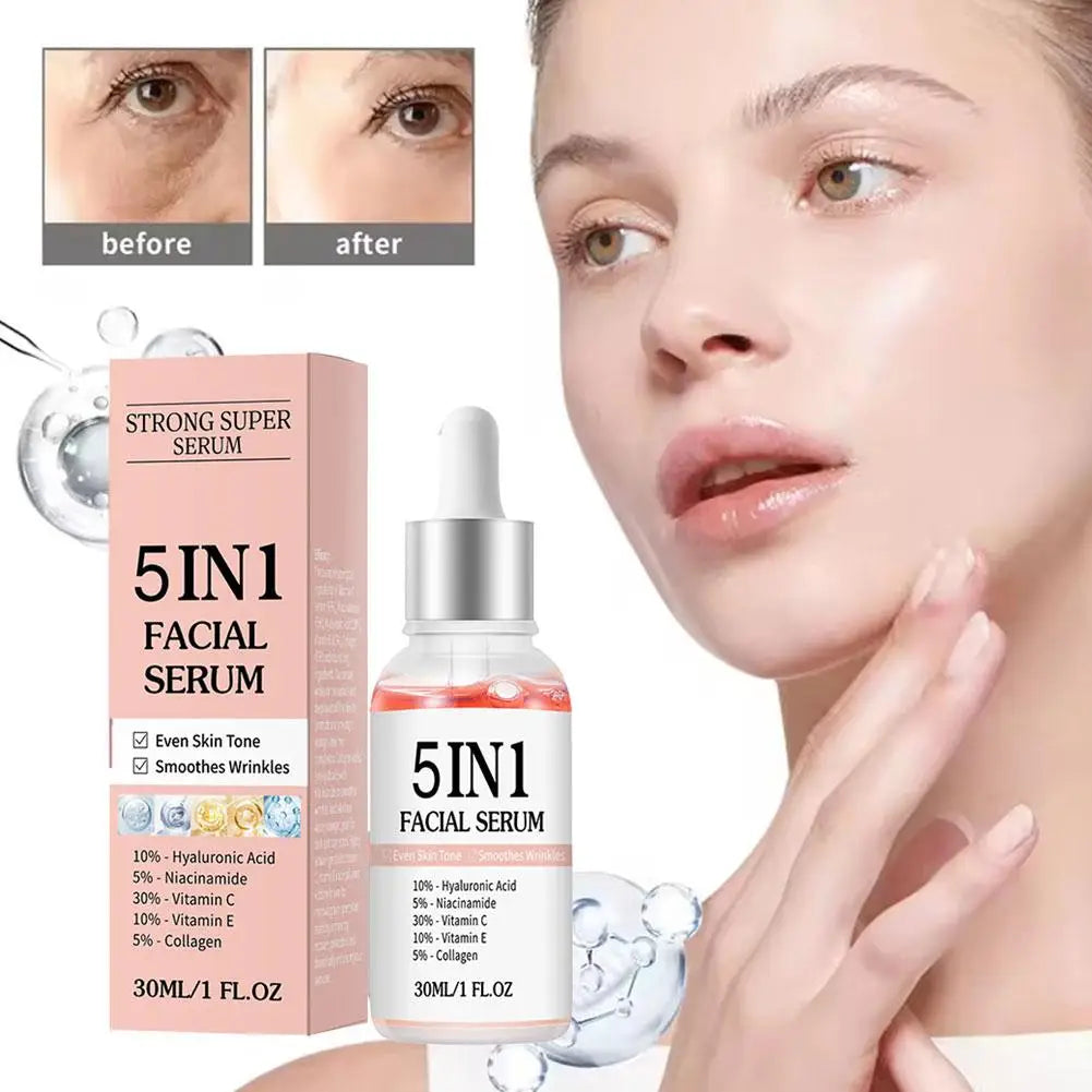 5-in-1 Face Serum Hyaluronic Acid, Niacinamide & Vitamin C Hydrating Brightening Serum for Women Skin Tone & Wrinkle Reduction