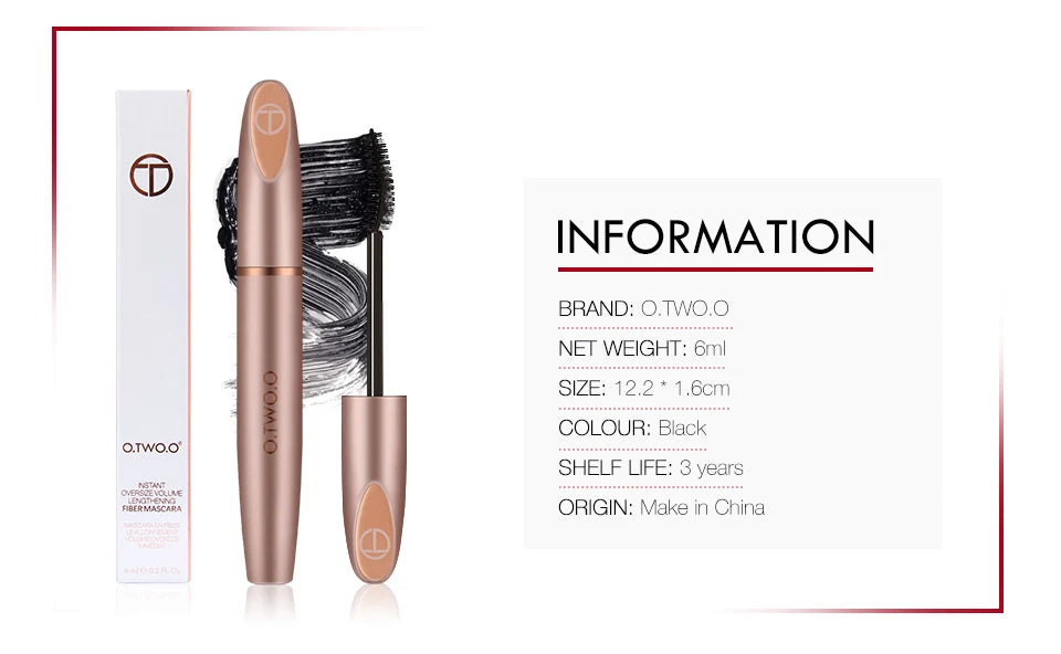 O.TWO.O Black Mascara Lengthens Eyelashes Waterproof Long-lasting 4D Silk Fiber Mascara Lash Extension Cosmetics Makeup