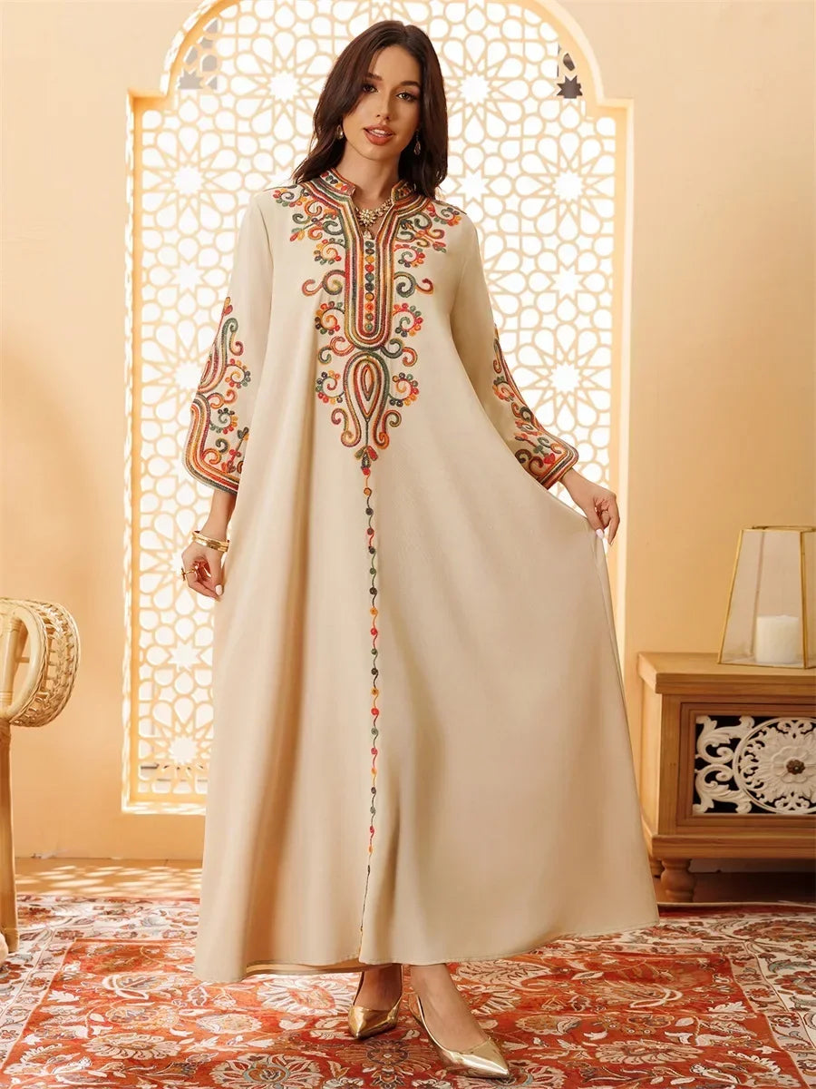Ramadan Muslim Women's Embroidered Loose abaya Dresses For Women Gala Morocco Dubai Elegant Casual Kaftan