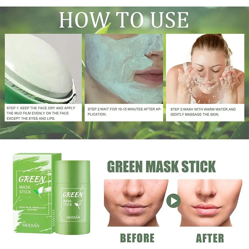 Green Tea Remove Blackhead Solid Mask Dispel Acne Blemish Cleansing Stick Mask Shrink Pores Tighten Whitening Skin Care Products