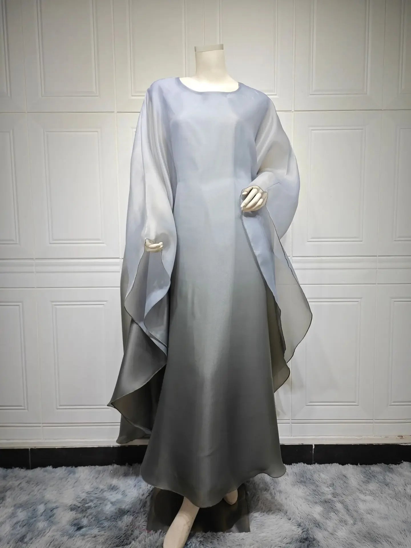 Eid Arab Satin Muslim Party Dress for Women Bat Sleeve Abaya Jalabiya Long Dresses Morocco Kaftan Vestidos Ramadan Gown Robe
