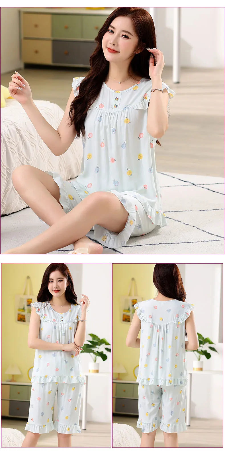 Summer Short Heart Leisure Embroidery Shirt +Shorts 2 Pieces Set Loungwear For Women Women Sexy Silk Pajama Set