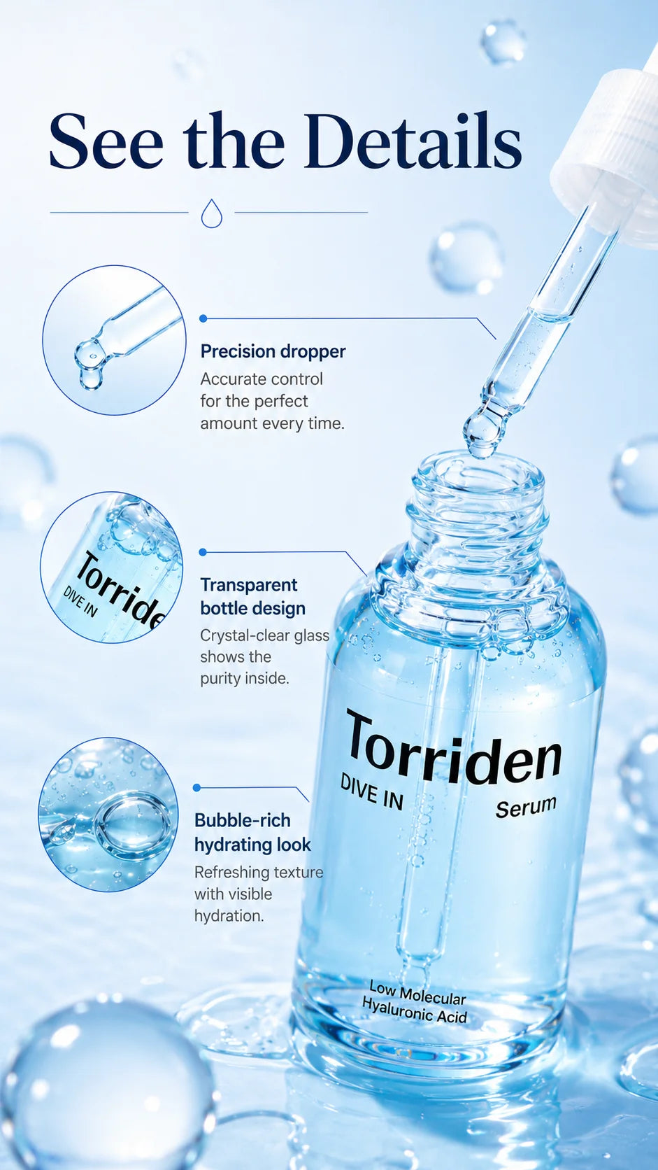 Torriden DIVE-IN Low-Molecular Hyaluronic Acid Serum 50ml,Featherlight,Moisture Retention Aid,Korean Skincare,for Korean Makeup