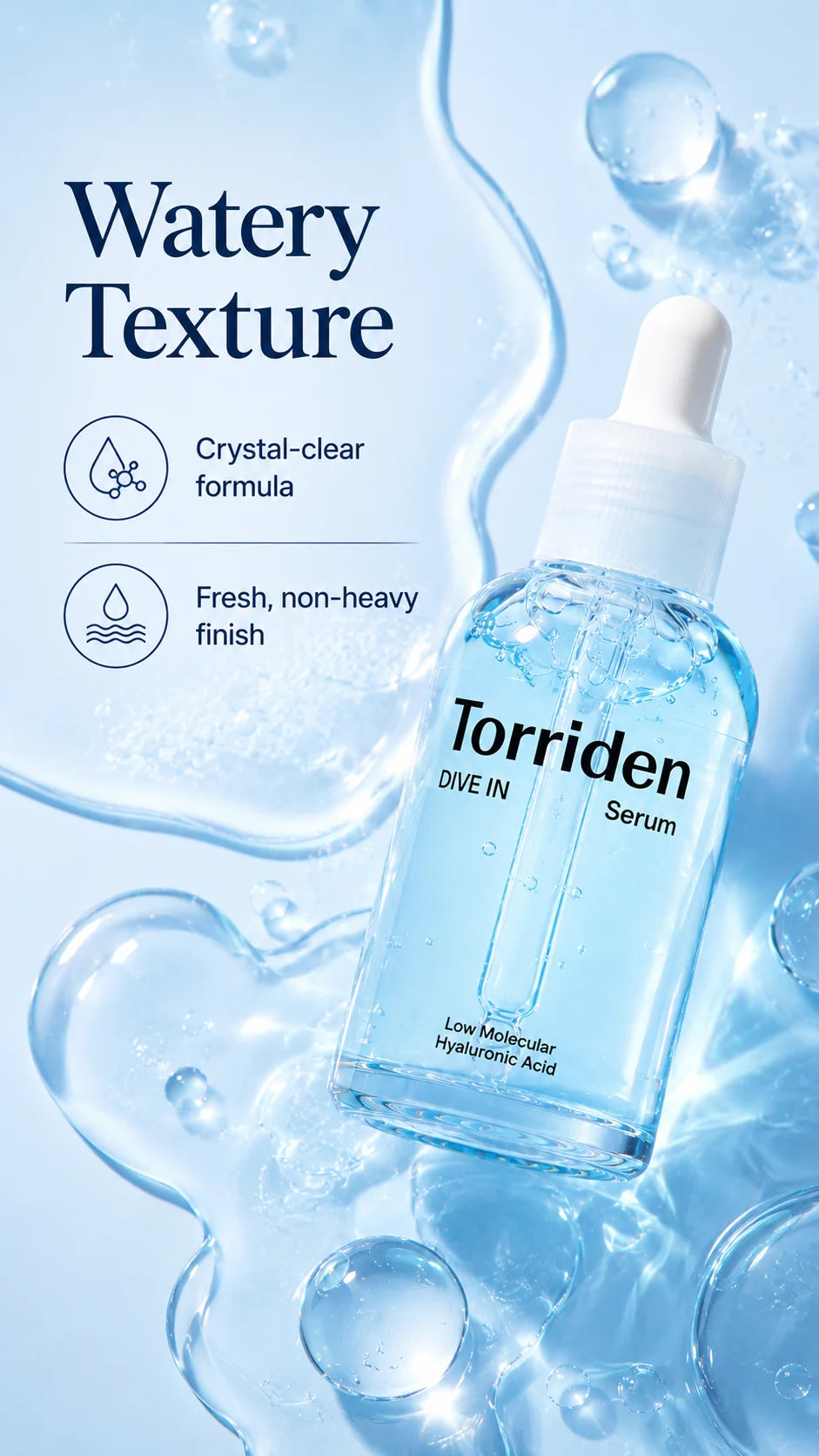 Torriden DIVE-IN Low-Molecular Hyaluronic Acid Serum 50ml,Featherlight,Moisture Retention Aid,Korean Skincare,for Korean Makeup