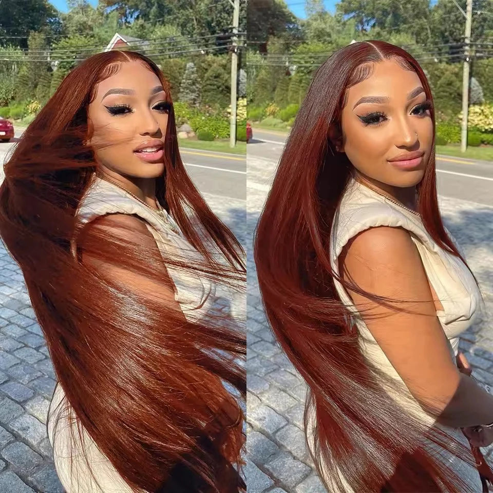 Reddish Brown HD 13x4 Lace Frontal Wigs Glueless Colored Human Hair Wigs Vietnamese Double Drown Bone Straight Lace Front Wig