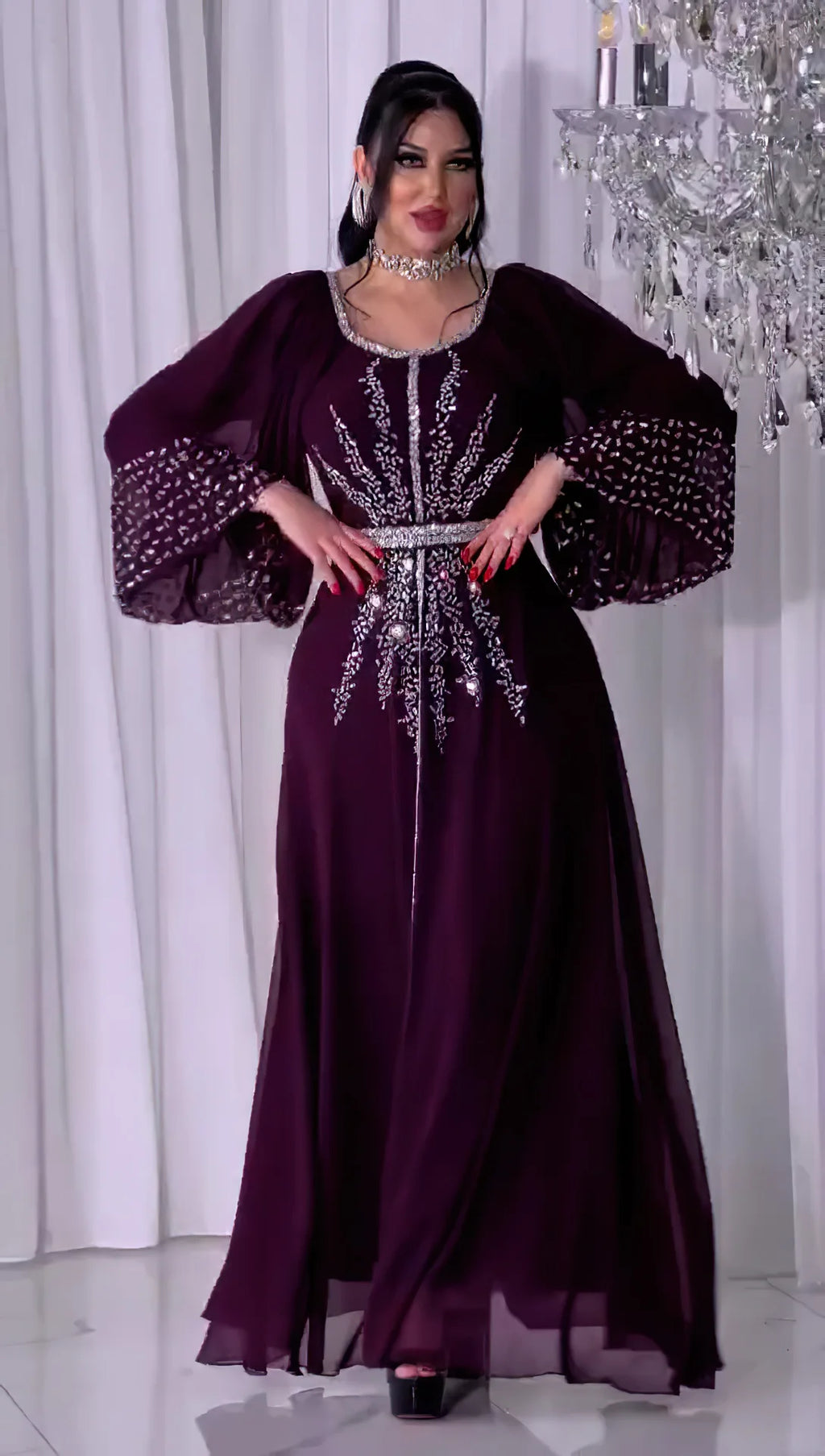 New 2025 Chiffon Diamonds Abayas for Women Luxury Dubai Abaya Turkey Kaftan Muslim Dress Djellaba Jalabiya Caftan Marocain Femme