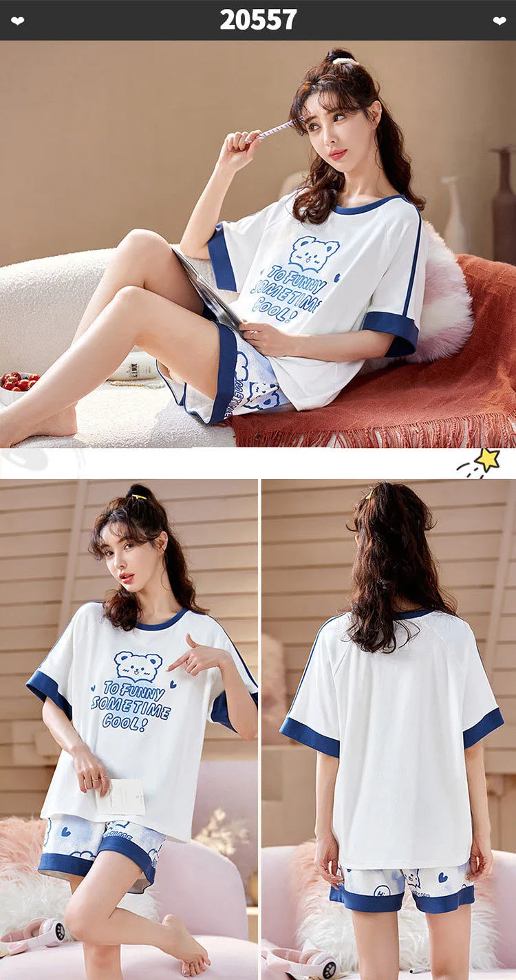 Spring Summer Pure Cotton Womens Pajama Sets Sexy Black Nightwear Casual Pyjama Long Pants Sleepwear Suits Homewear Fashion