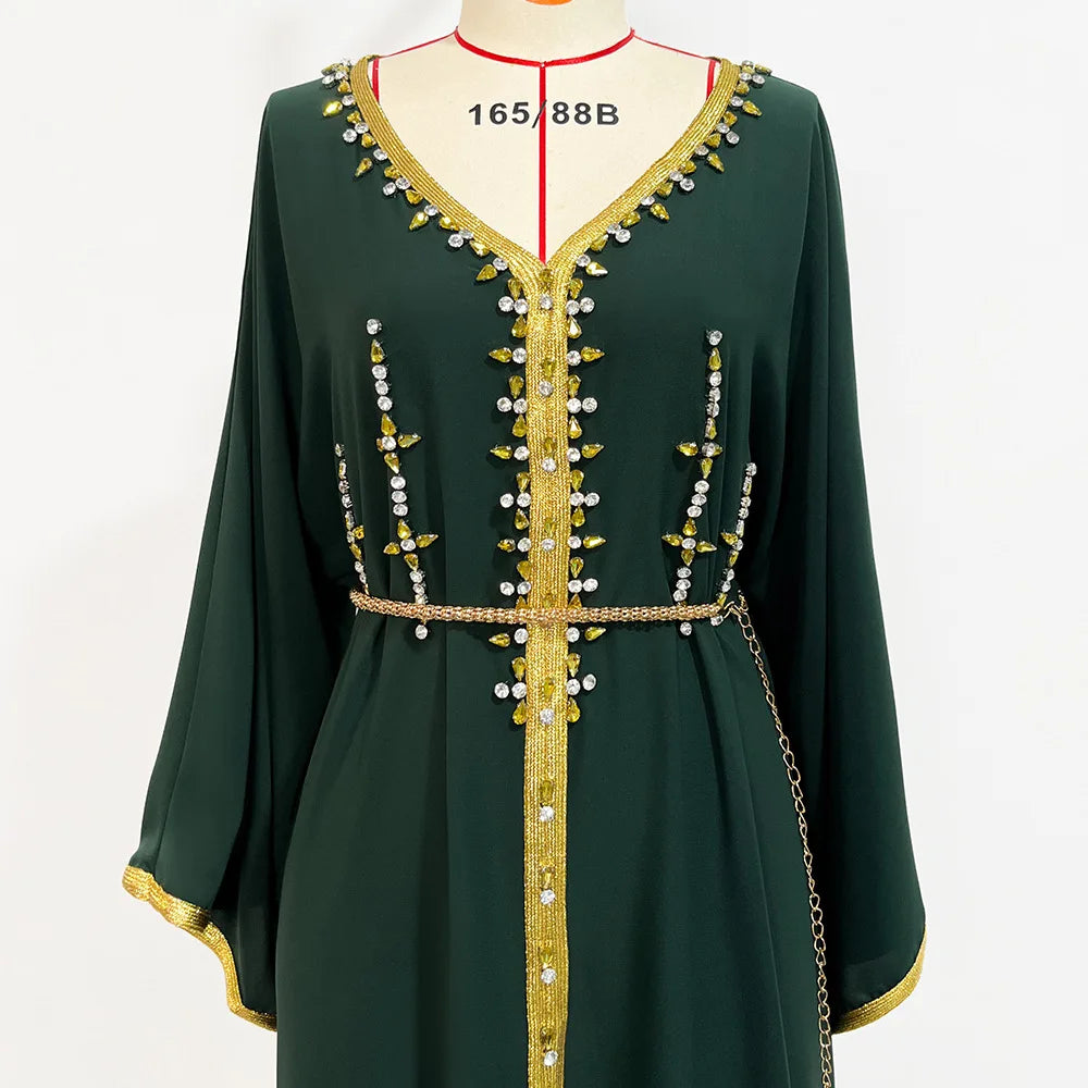 Luxury Diamond Party Dress for Women Robe Muslim Evening Abaya Arab Oman Dubai Moroccan Pakistan Jalabiya Caftan Ramadan Vestido