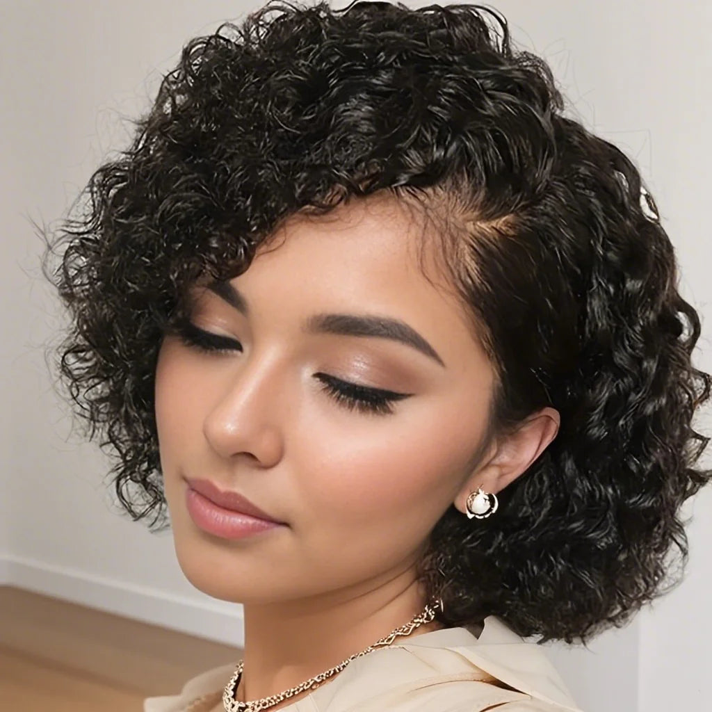 13x4 Lace Front Wigs Pixie Cut Wig Human Hair Deep Wave Wig Short Curly Natural Wigs for Woman