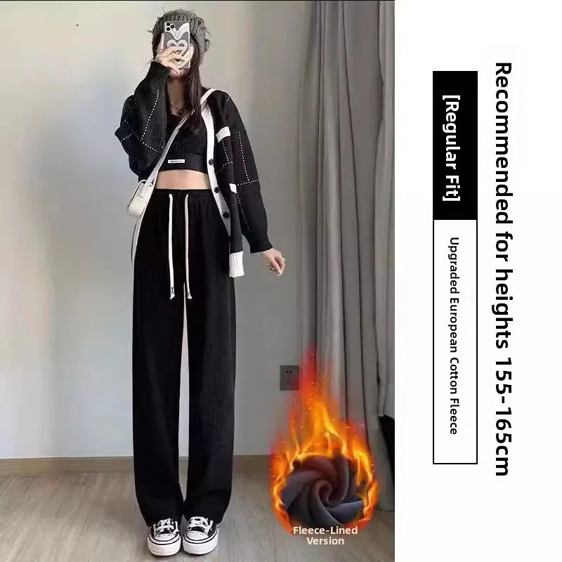 Lamb Velvet Thiened Fce Women's Autumn Winter Casual Pants High Waist Straight Leg Corduroy Trousers Trendy Outerwear