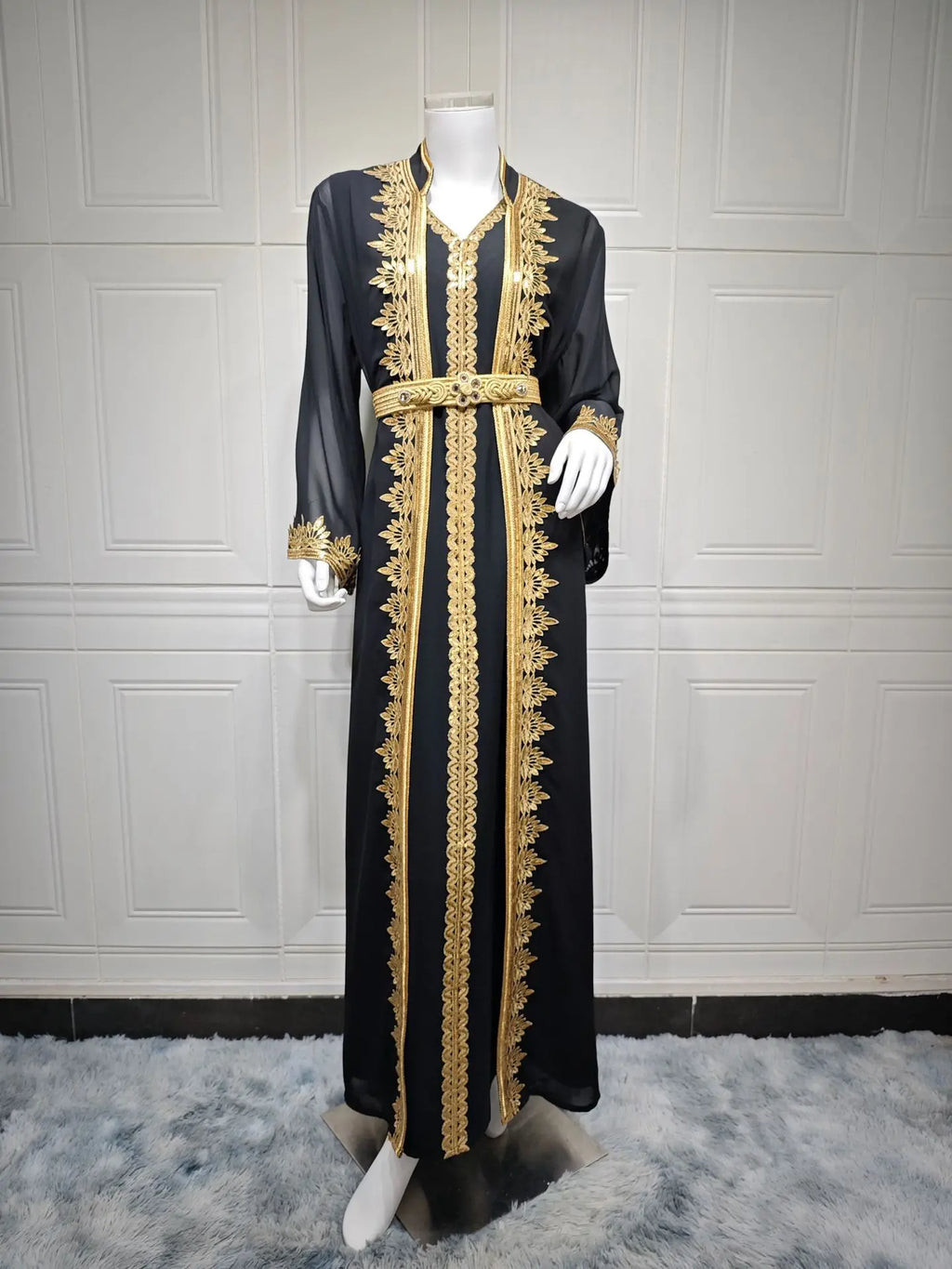 Dress Suit Women Eid Muslim Abaya Party Dresses 2 Piece Sets Embroidery Sashes Ramadan Dubai Kaftan Vestidos Jalabiya Long Robe