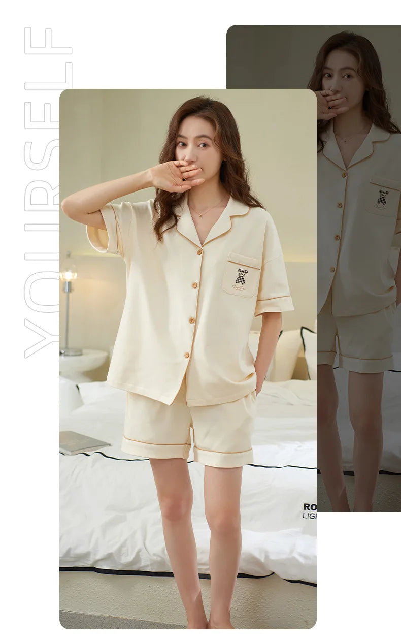 Dropshipping Female Pijamas Cartoon Summer Short Women Pajamas Sleeve Shorts Nightwear Sweet Sleepwear Pyjamas Woman Home Suit