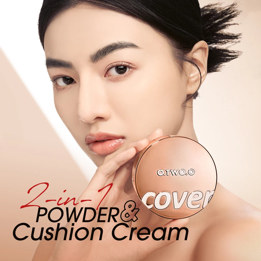 O.TWO.O Air Cushion Cream Face Powder 24h 2 In 1 Long-Lasting Oil-control Matte Soft Focus Concealer Makeup Pressed Powder Cream