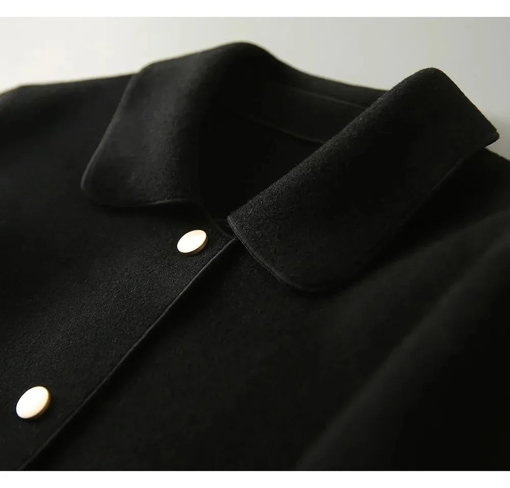 Double-Sided Woolen Short Coat Women's Suiting Jacket Autumn Winter New Style Turn-down Collar New Top Polyester Fiber