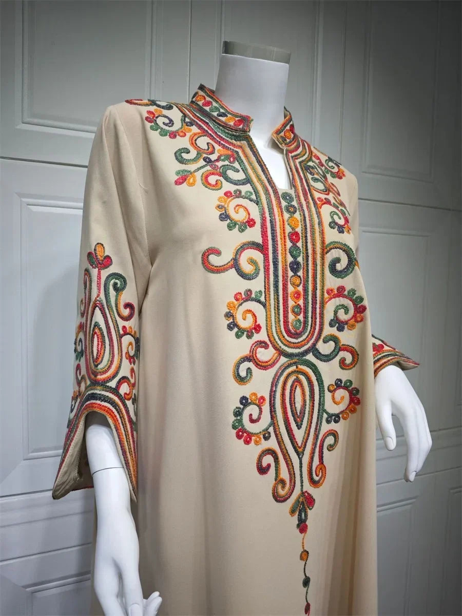 Ramadan Muslim Women's Embroidered Loose abaya Dresses For Women Gala Morocco Dubai Elegant Casual Kaftan