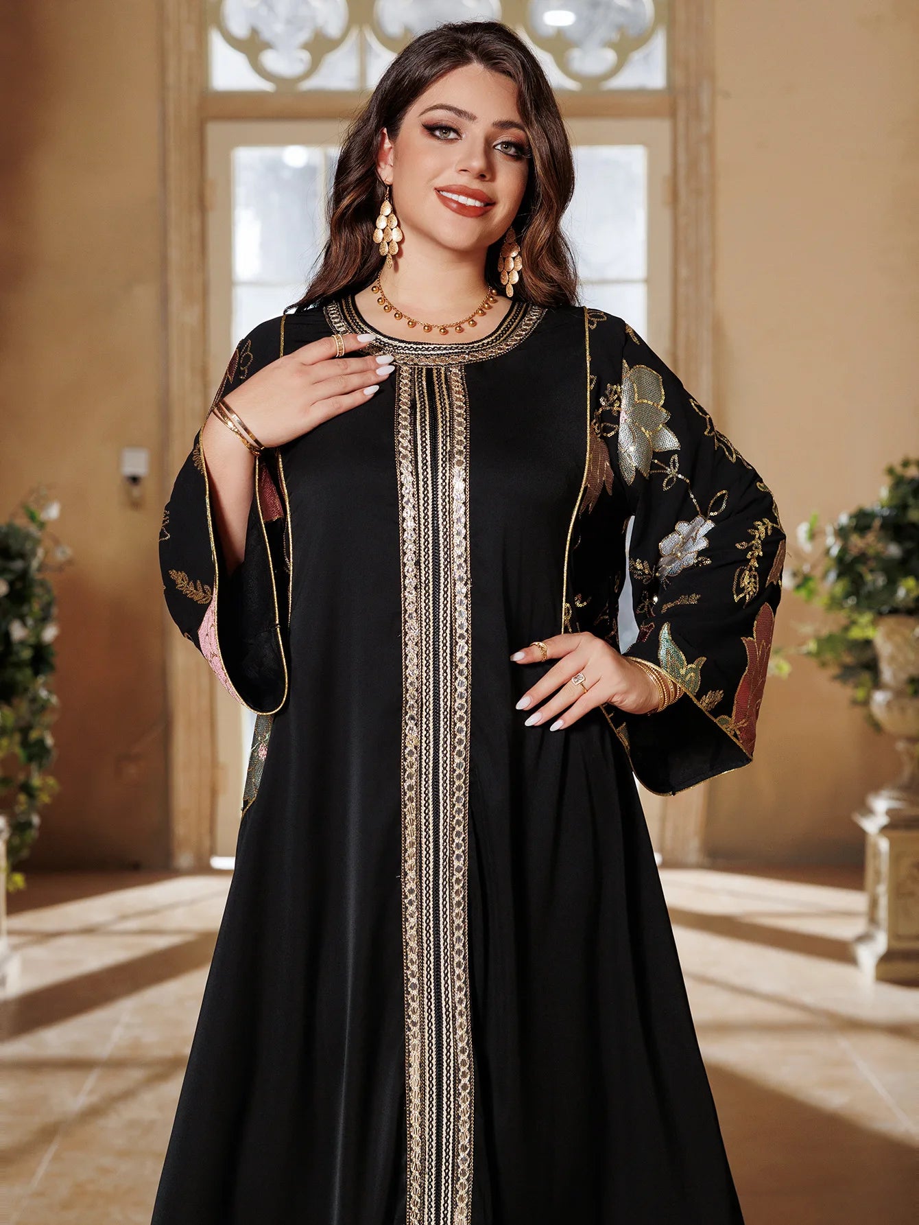 Muslim Women Sequin Embroidery Maxi Dress Dubai Abaya Turkey Kaftan Eid Djellaba Islam Jalabiya Robe Caftan Marocain Femme 2025