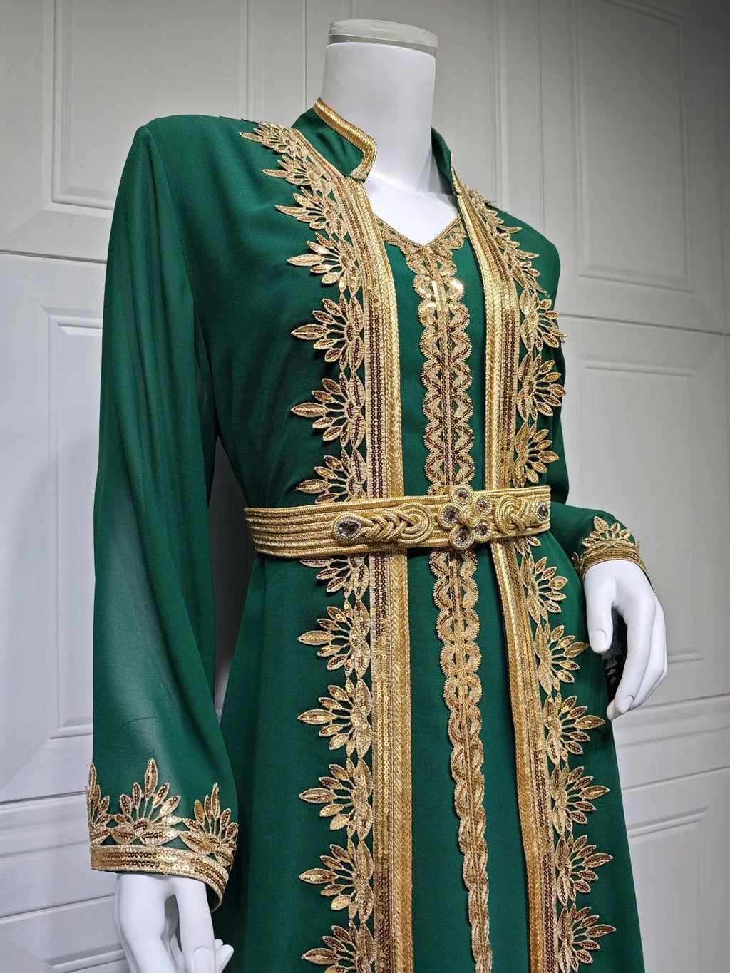 Dress Suit Women Eid Muslim Abaya Party Dresses 2 Piece Sets Embroidery Sashes Ramadan Dubai Kaftan Vestidos Jalabiya Long Robe