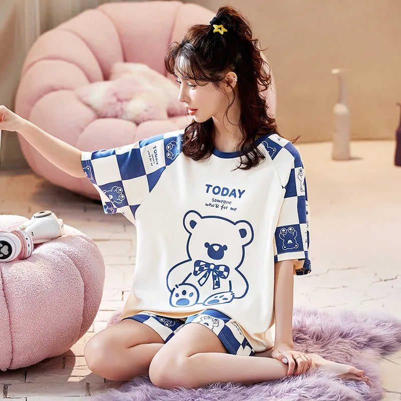 Spring Summer Pure Cotton Womens Pajama Sets Sexy Black Nightwear Casual Pyjama Long Pants Sleepwear Suits Homewear Fashion